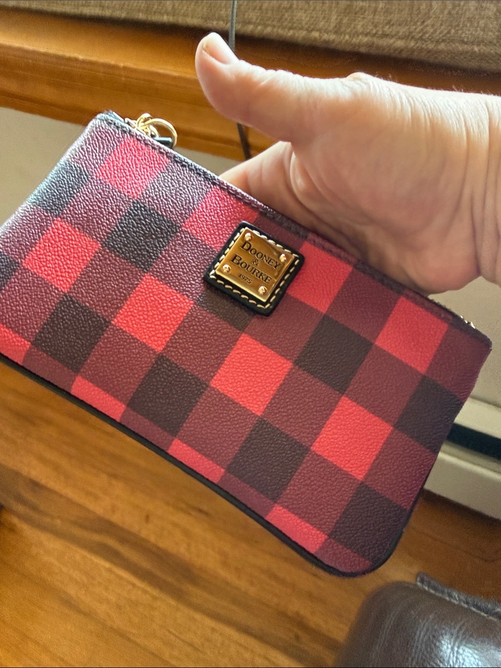 Dooney & Bourke Tucker collection zip wristlet red & black buffalo check plaid